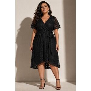Torrid Black A Line Mini Lace Wrap Dress NWT Hi-Lo Hem Wedding Guest 3X (22-24)